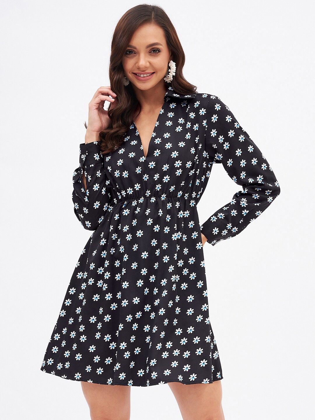 

Kibo Floral Crepe A-Line Dress, Black