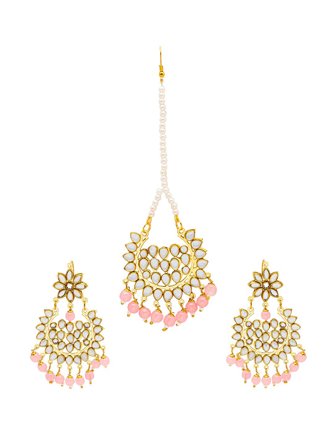 

Shining Jewel - By Shivansh Gold Plated Kundan Chandbali Earring and Maang Tikka Set