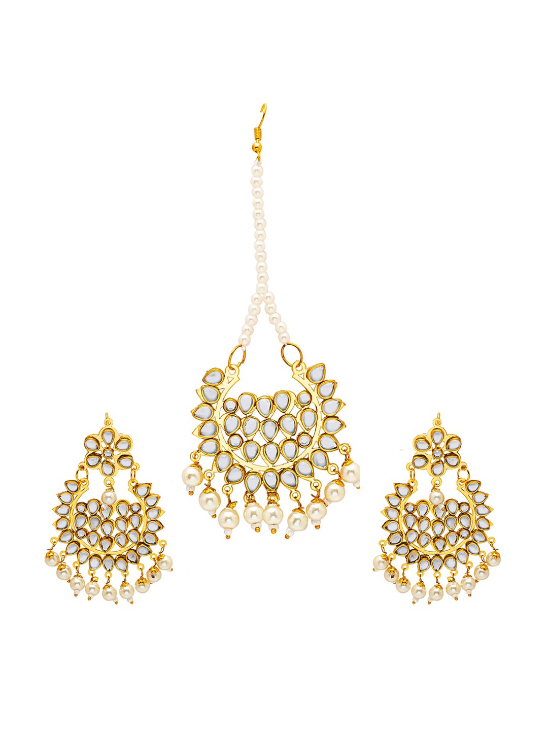 

Shining Jewel - By Shivansh Gold Plated Kundan Chandbali Earring and Maang Tikka Set