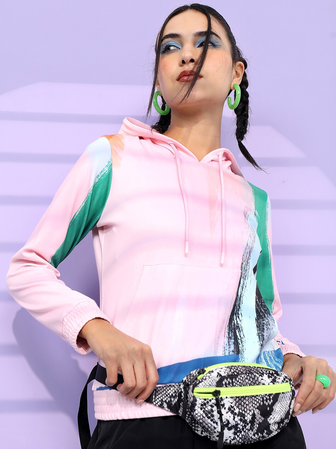 

Tokyo Talkies Women Printed Hooded Sweatshirt, Pink