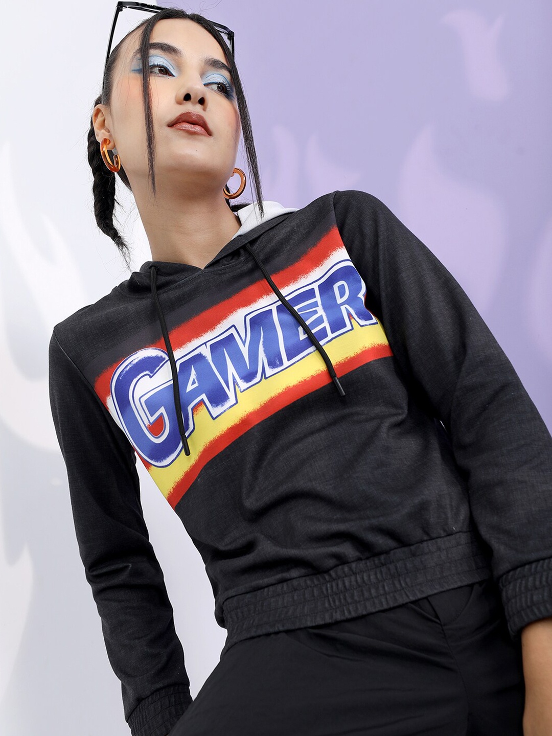 

Tokyo Talkies Women Typography Printed Hooded Sweatshirt, Black
