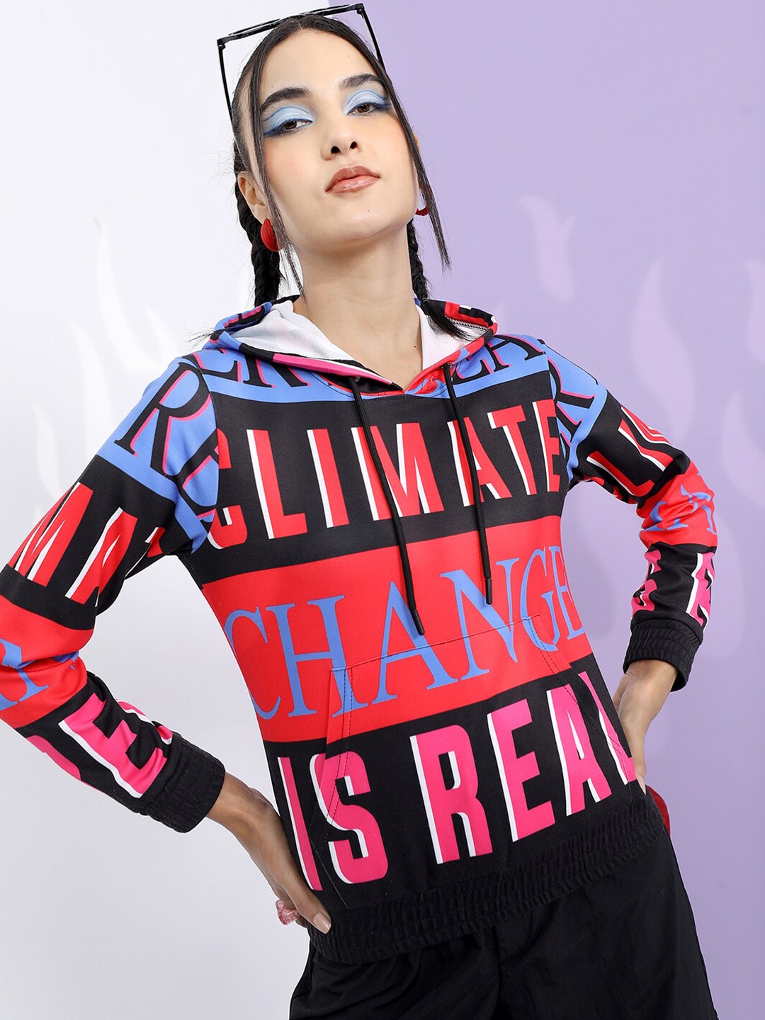 

Tokyo Talkies Women Printed Hooded Sweatshirt, Red