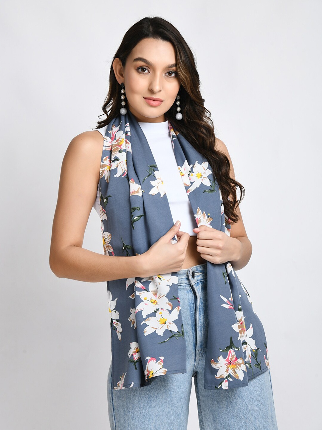 

V&M Women Printed Scarf, Grey