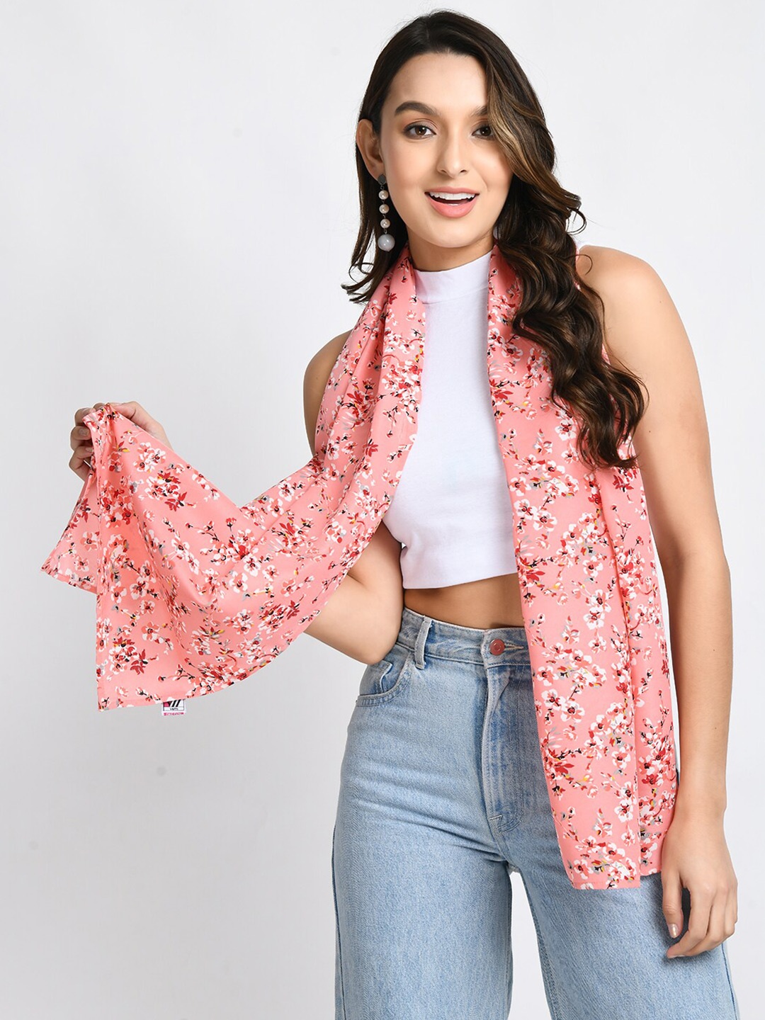 

V&M Women Printed Scarf, Peach