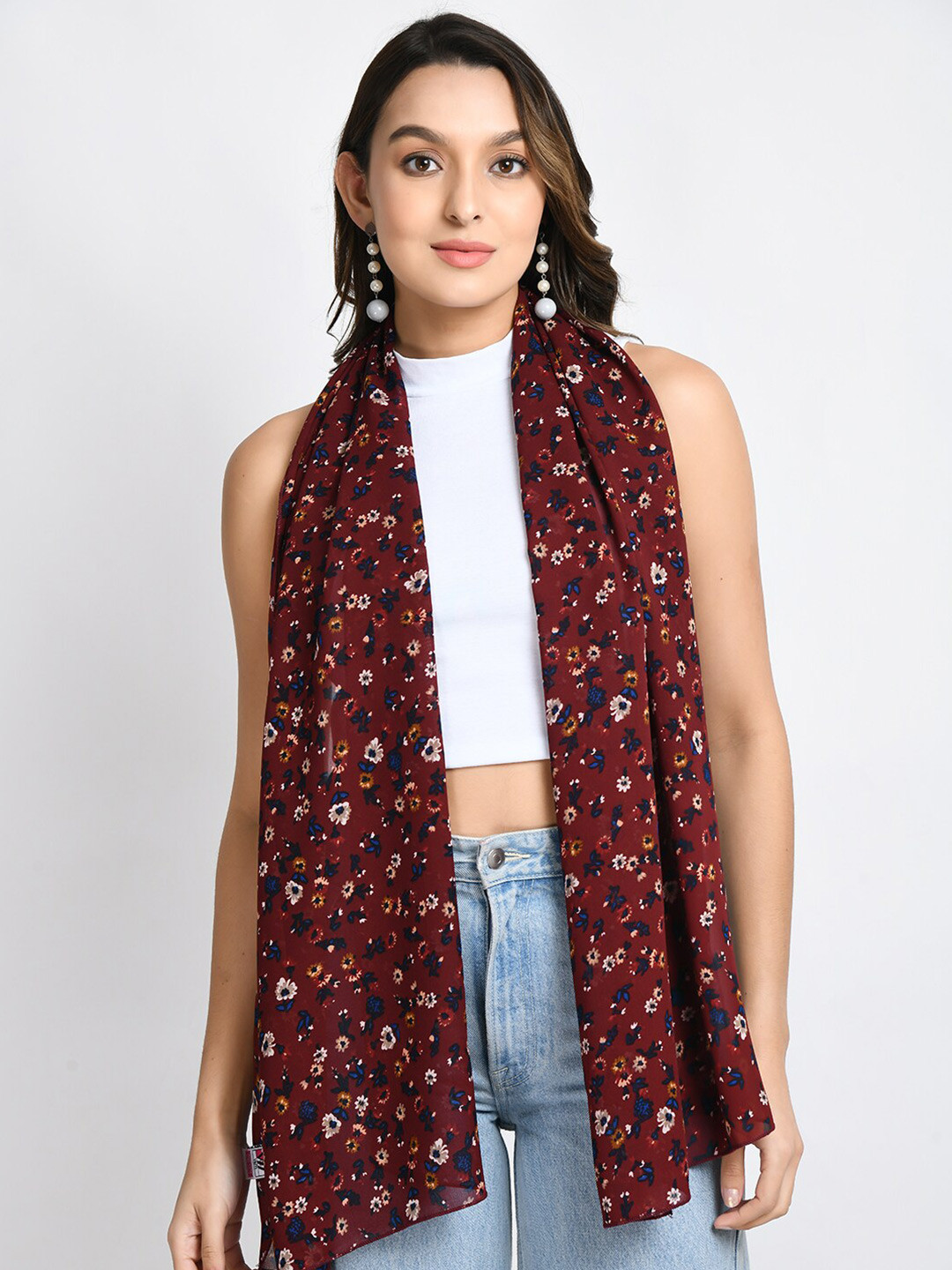 

V&M Women Printed Scarf, Burgundy