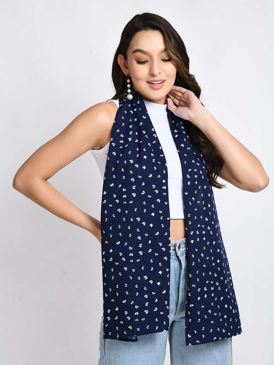 

V&M Women Printed Scarf, Navy blue