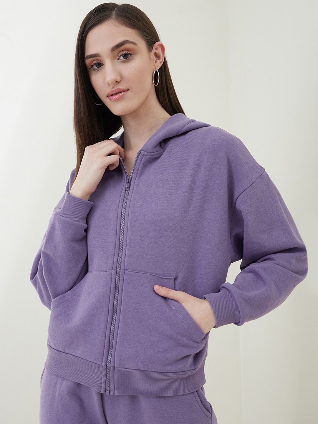

Femella Front-Open Hooded Sweatshirt, Lavender