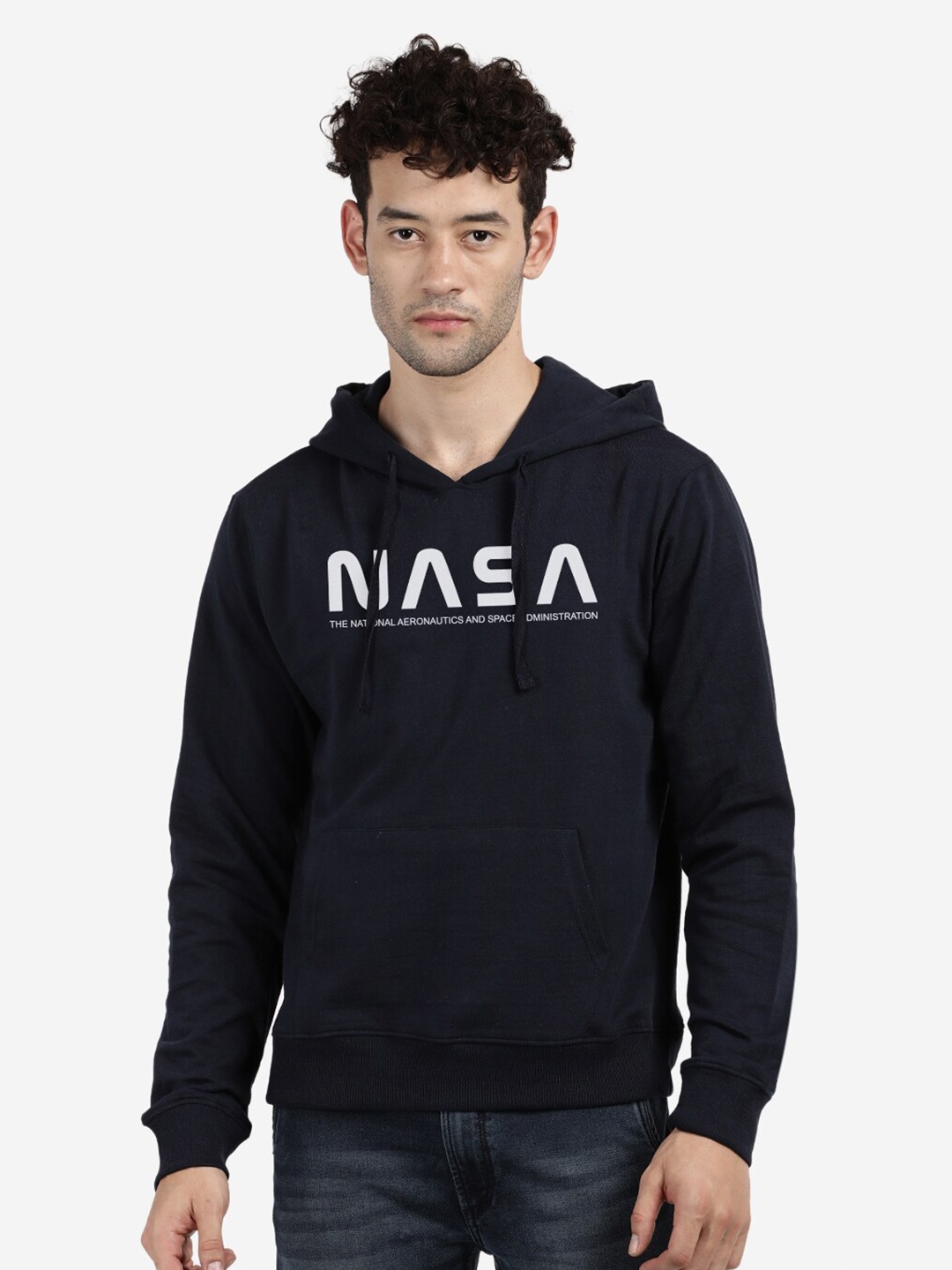 

BLACK RADIO Men Hooded Cotton Sweatshirt, Navy blue