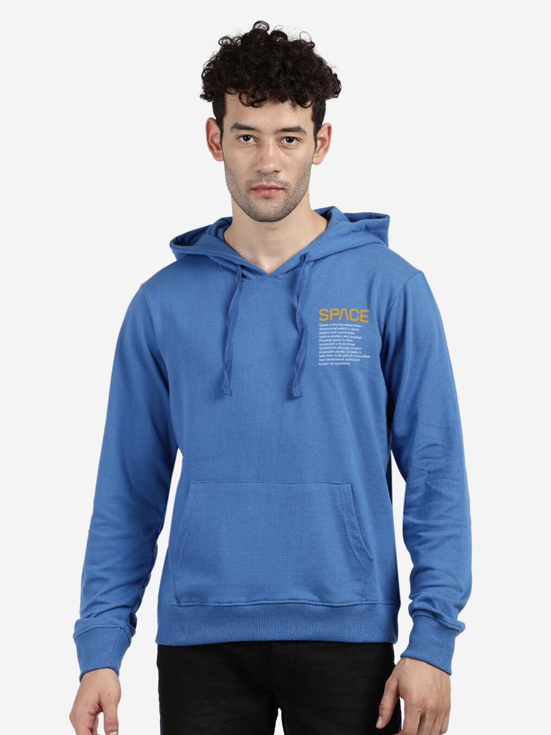 

BLACK RADIO Men Printed Hooded Cotton Sweatshirt, Blue