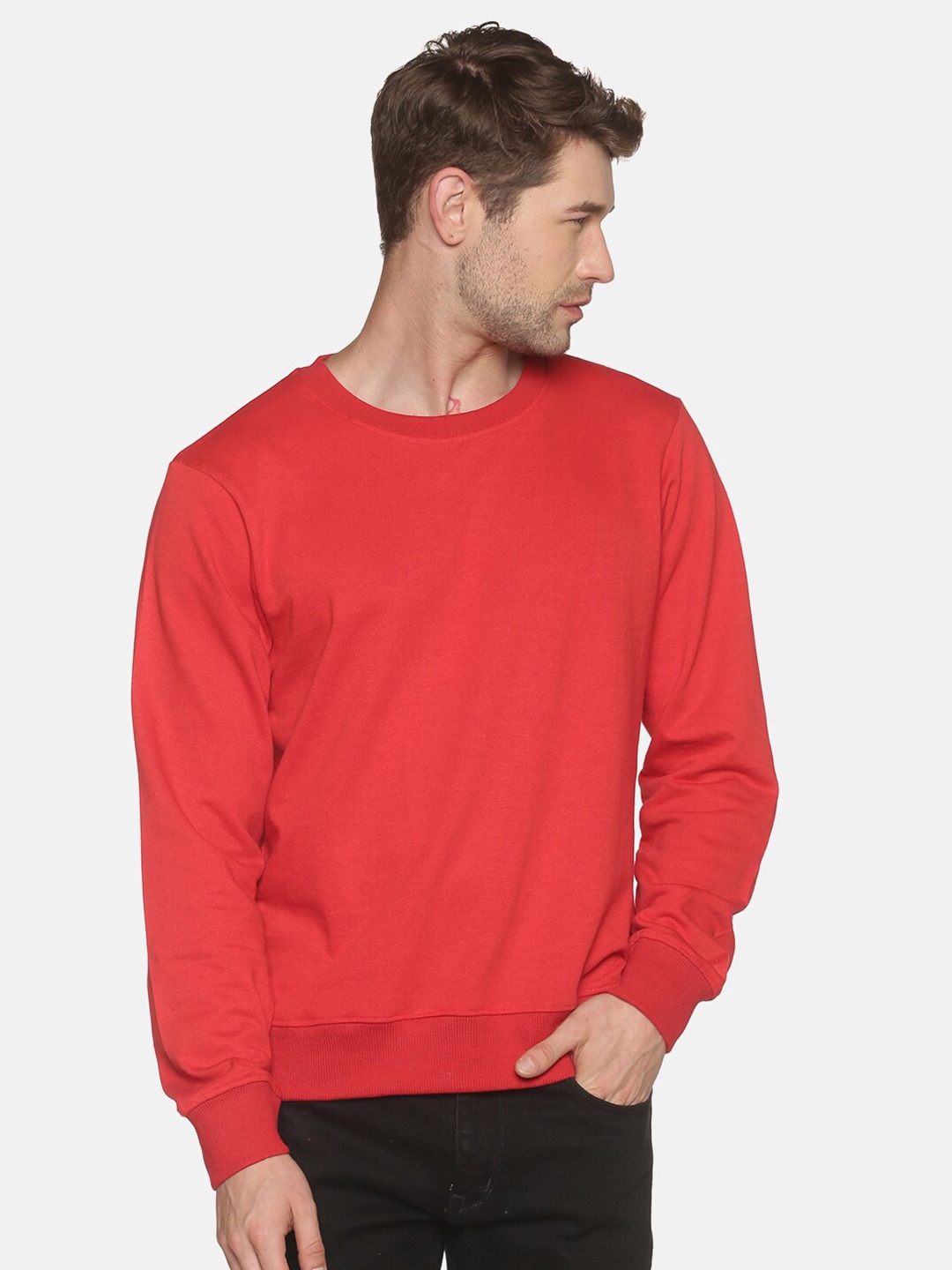 

BLACK RADIO Round Neck Cotton Sweatshirt, Red