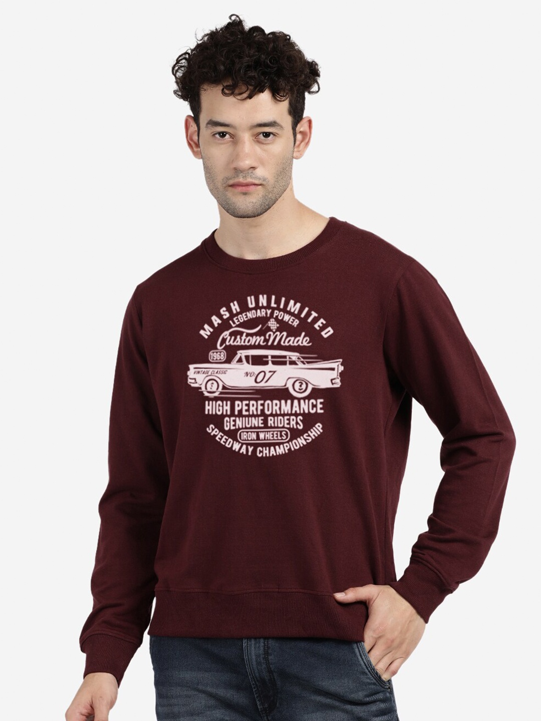 

BLACK RADIO Graphic Printed Cotton Sweatshirt, Maroon