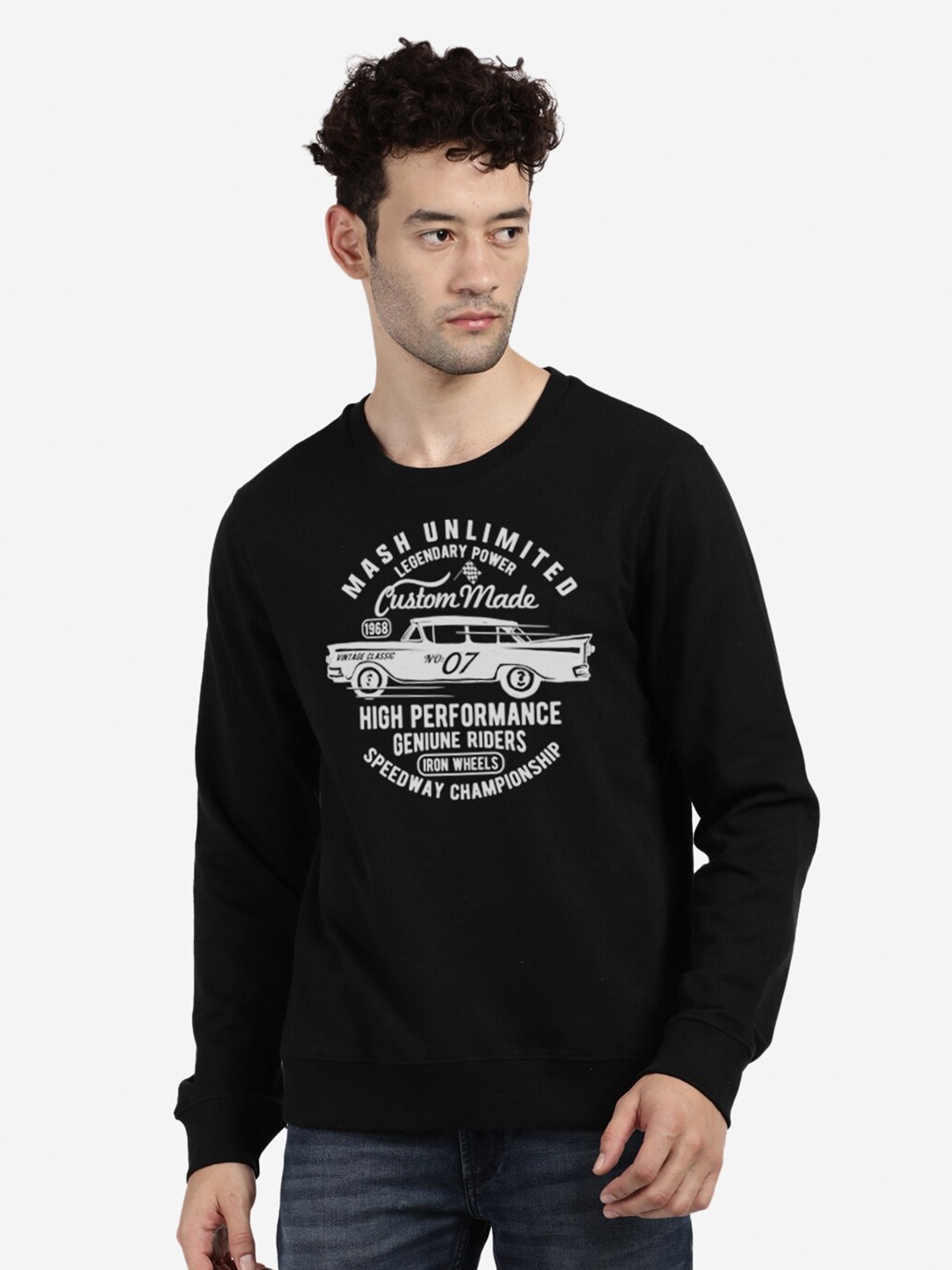 

BLACK RADIO Typography Printed Round Neck Cotton Sweatshirt