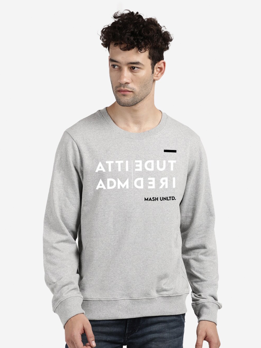 

BLACK RADIO Men Printed Round Neck Cotton Sweatshirt, Grey