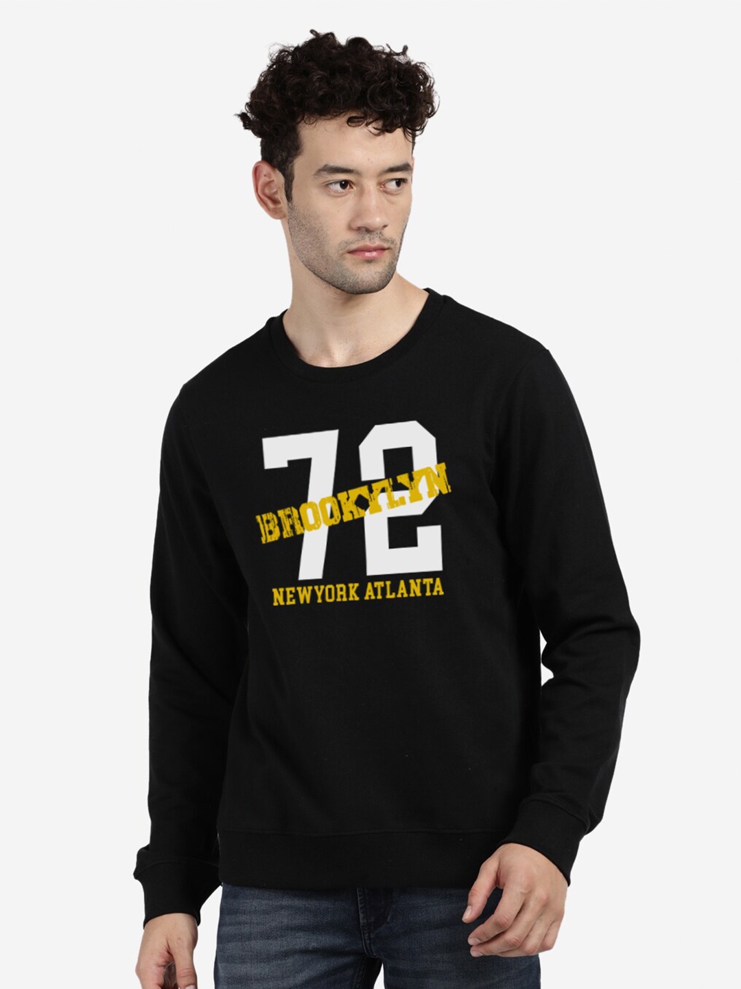 

BLACK RADIO Typography Printed Round Neck Cotton Sweatshirt