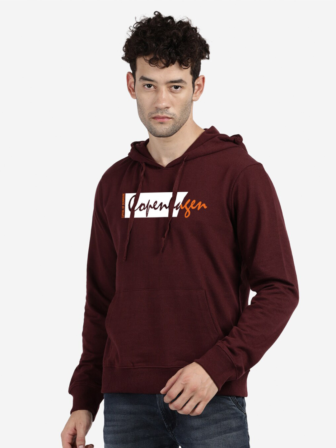 

BLACK RADIO Typography Printed Hooded Cotton Sweatshirt, Maroon