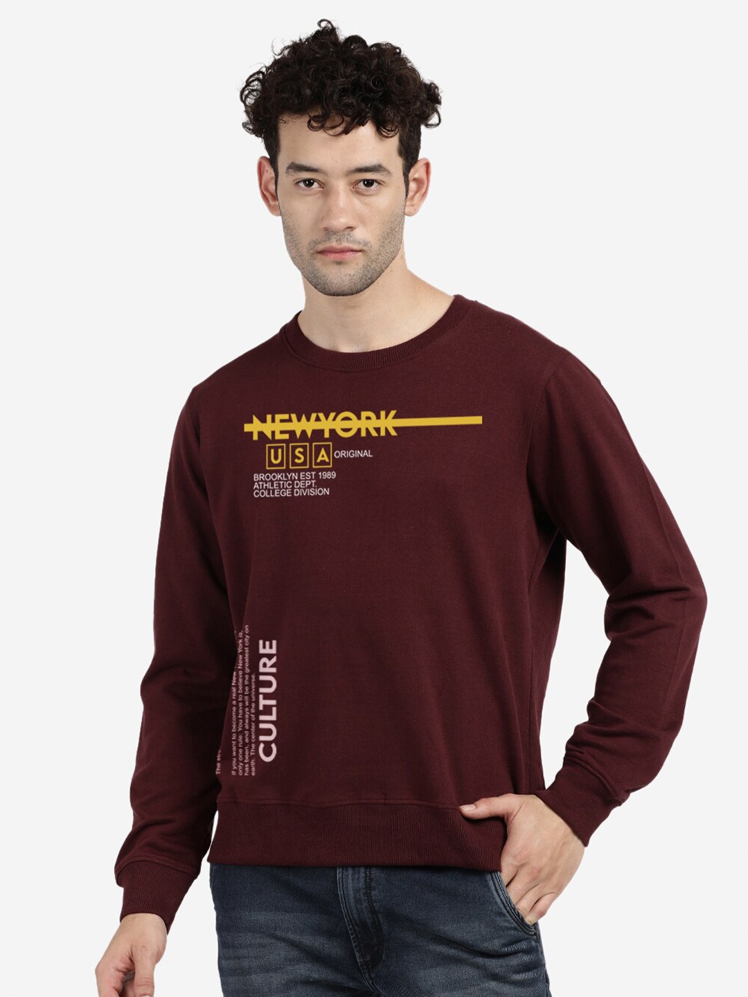 

BLACK RADIO Typography Printed Round Neck Cotton Sweatshirt, Maroon