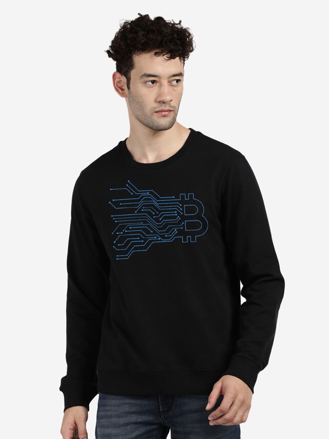 

BLACK RADIO Graphic Printed Round Neck Cotton Sweatshirt