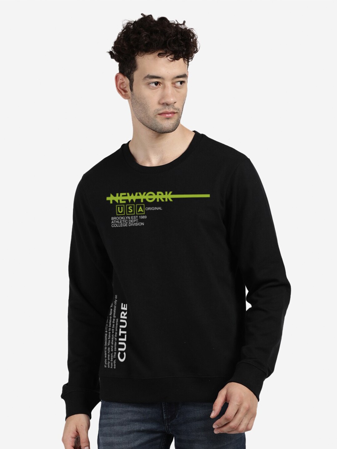 

BLACK RADIO Typography Printed Round Neck Cotton Sweatshirt