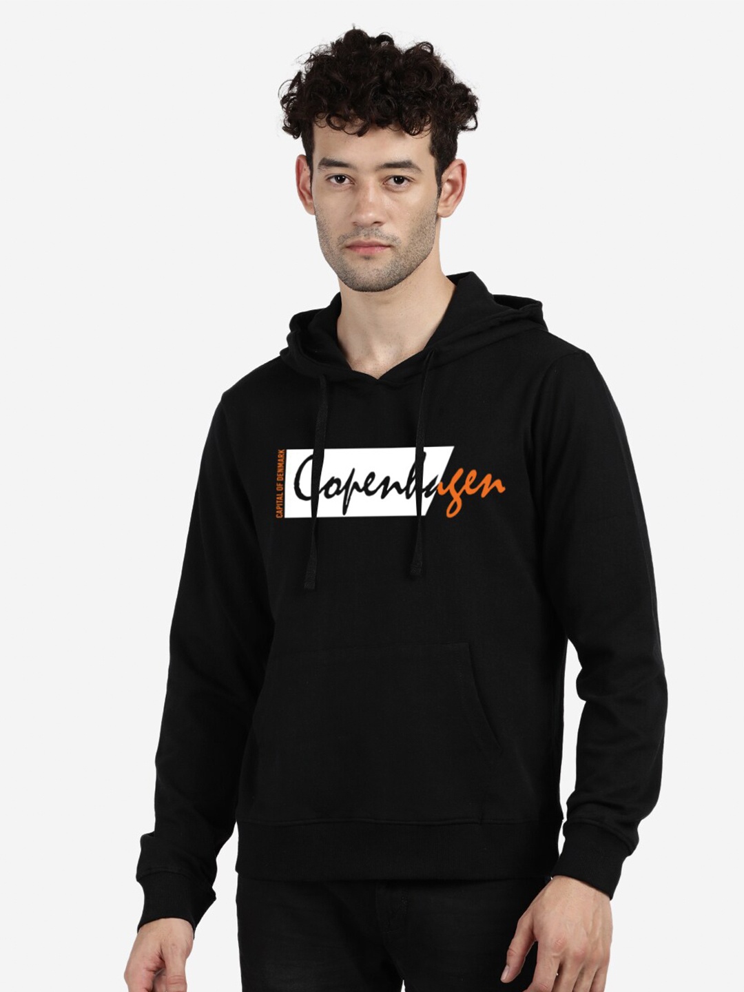 

BLACK RADIO Typography Printed Hooded Cotton Sweatshirt
