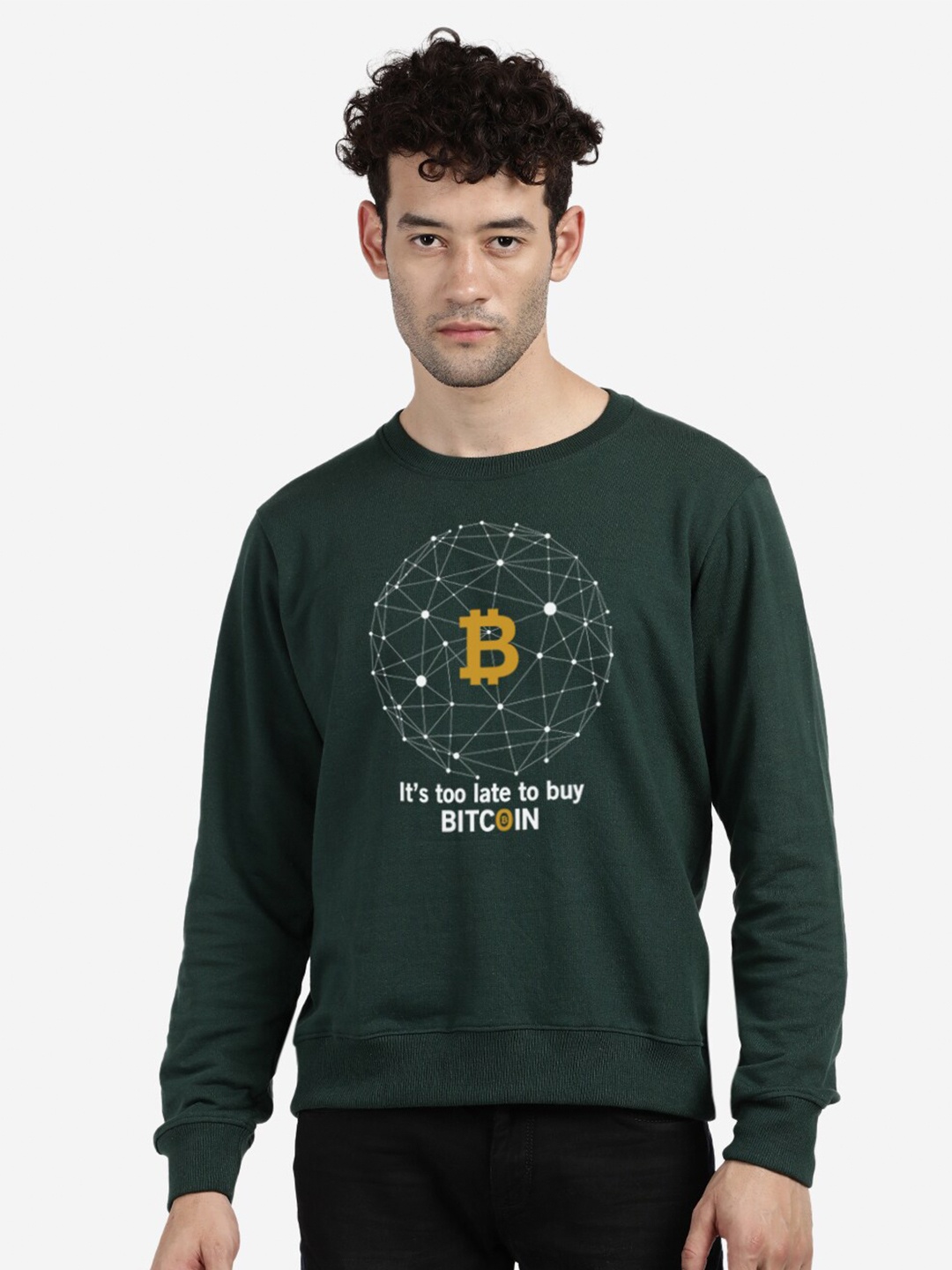 

BLACK RADIO Graphic Printed Round Neck Cotton Sweatshirt, Green