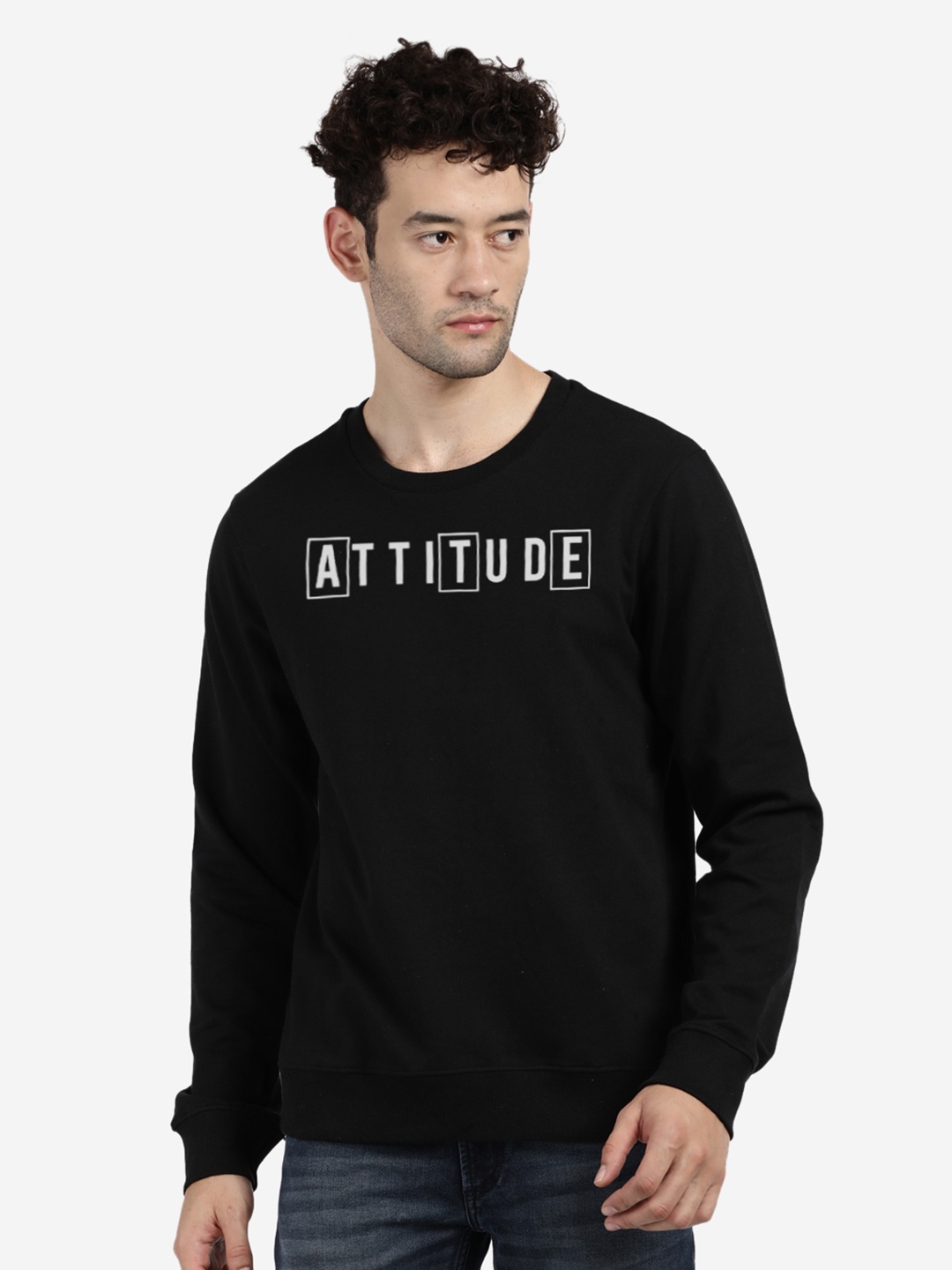 

BLACK RADIO Typography Printed Round Neck Cotton Sweatshirt