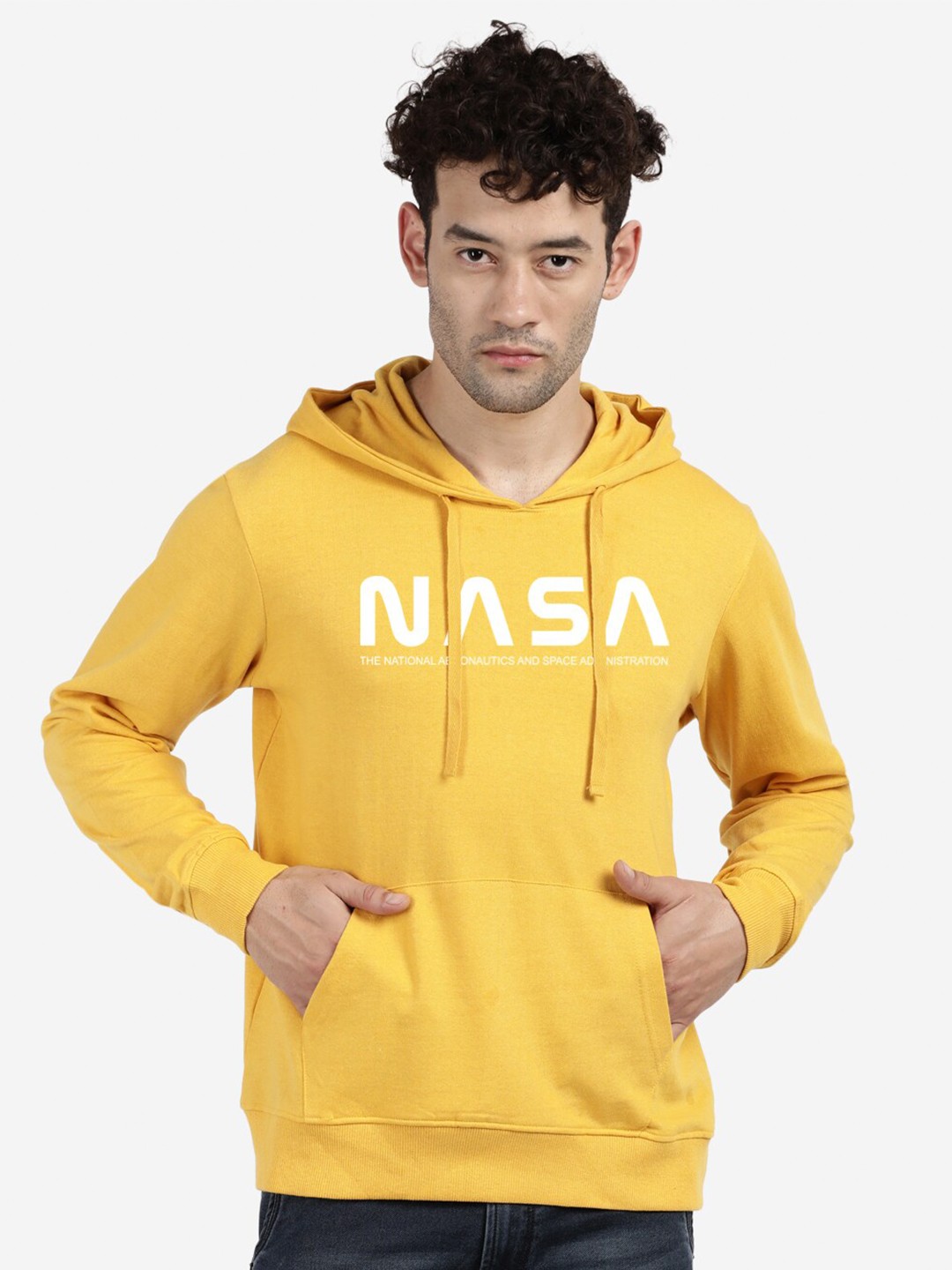 

BLACK RADIO Typography Printed Hooded Sweatshirt, Yellow