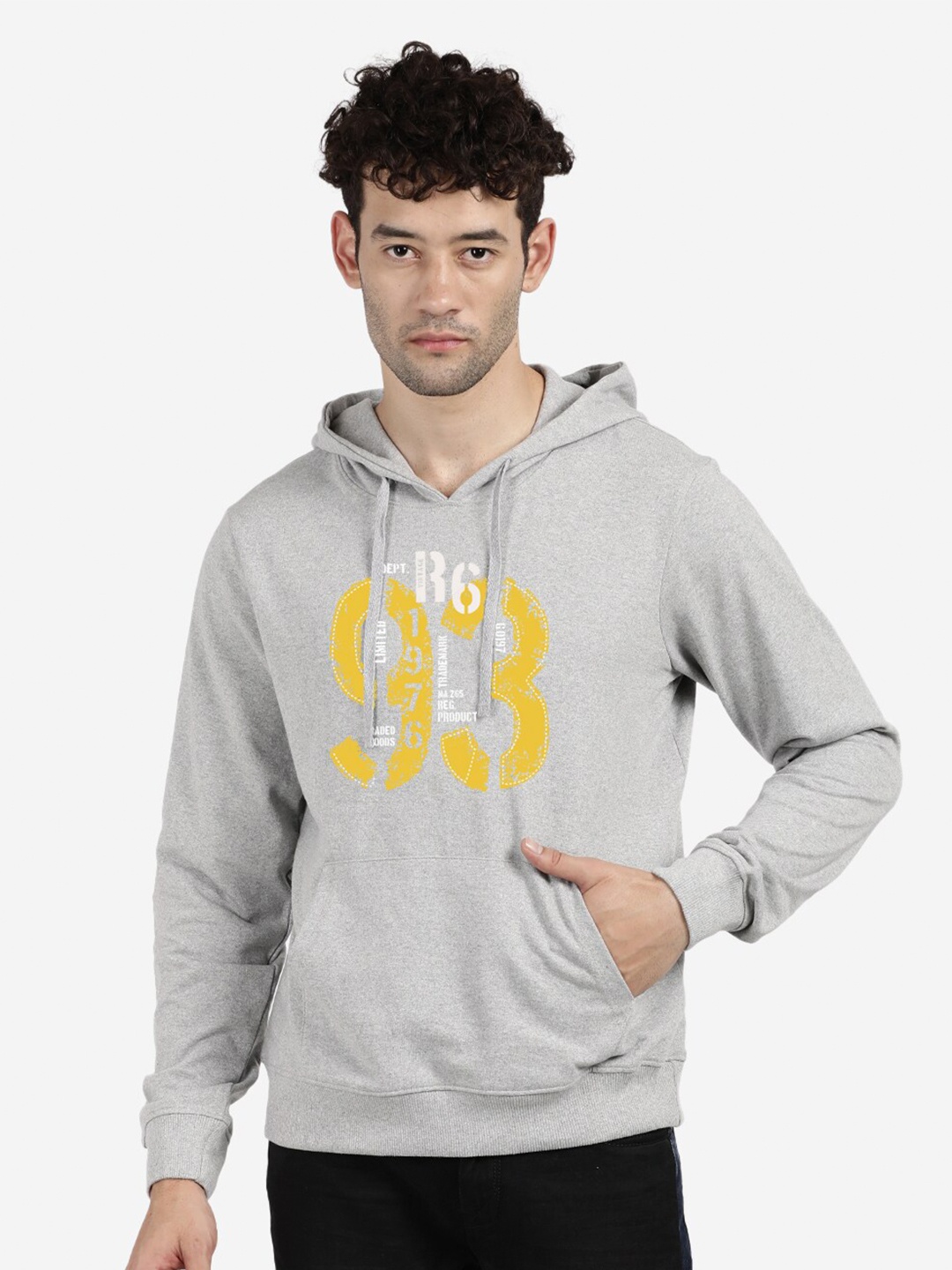 

BLACK RADIO Typography Printed Hooded Pullover Pure Cotton Sweatshirt, Grey