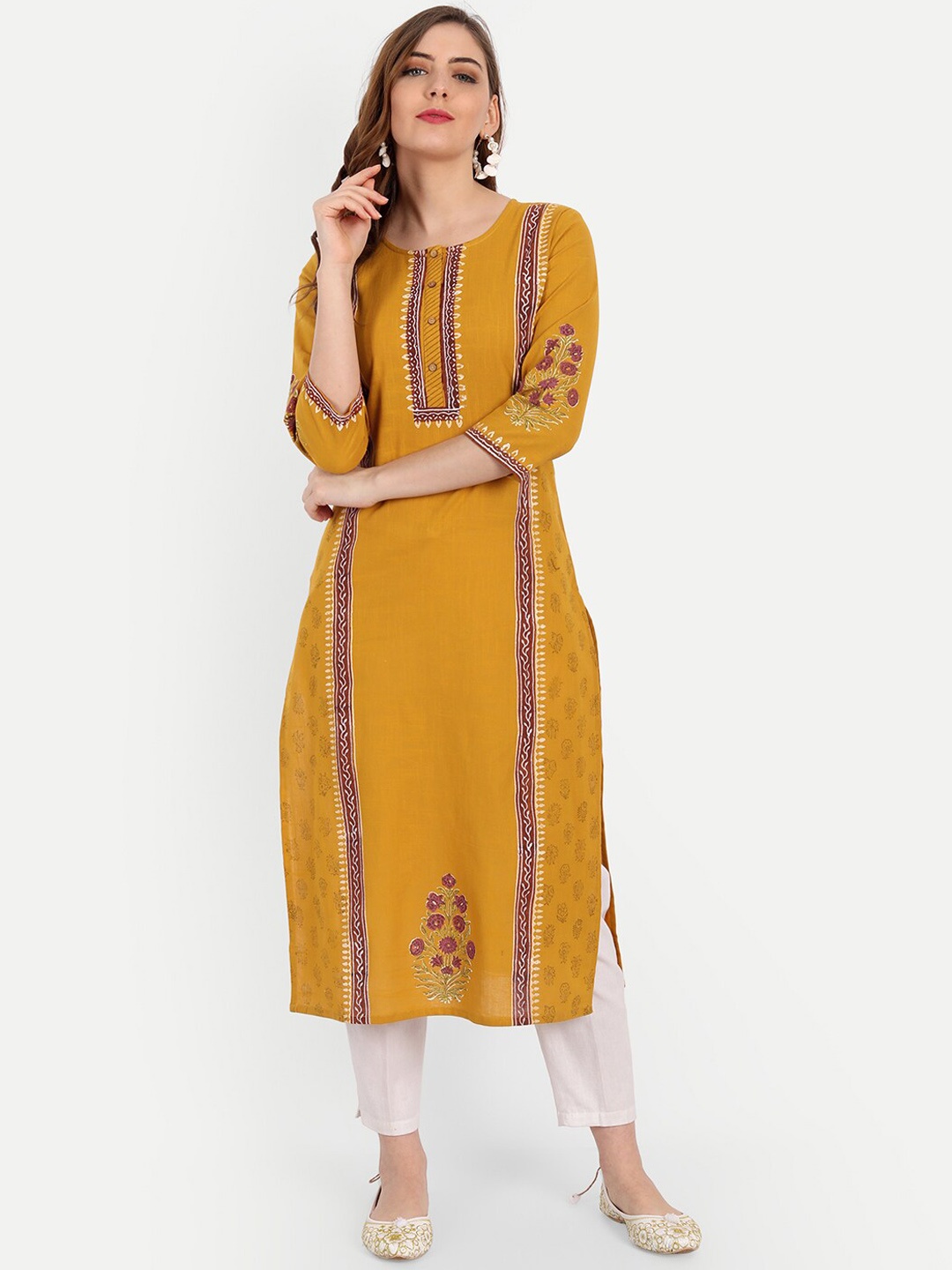 

SUTI Floral Printed Cotton Kurta, Mustard
