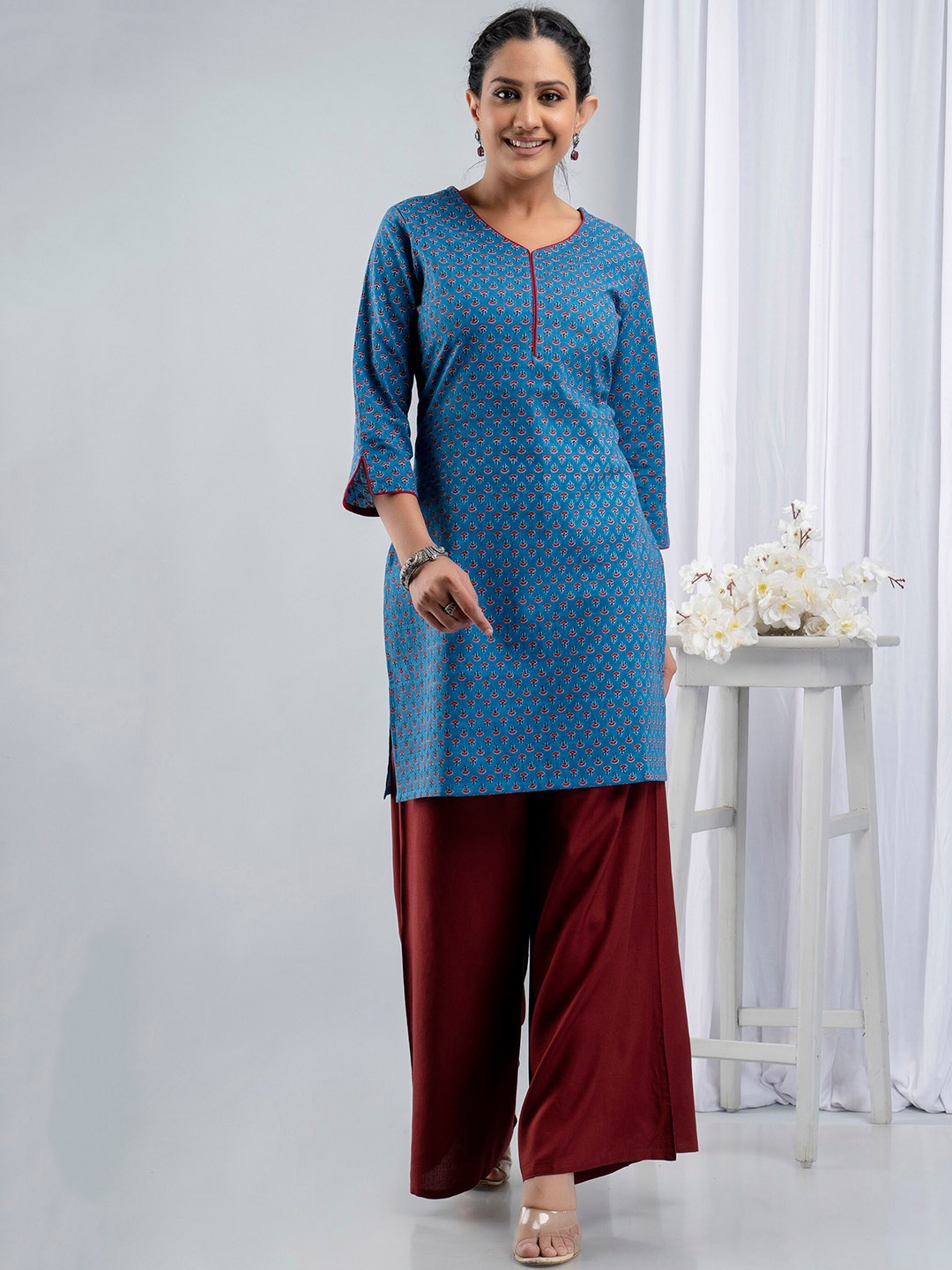 

SUTI Floral Printed Cotton Kurta, Blue