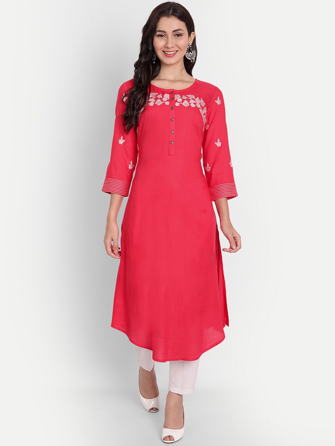 

SUTI Embroidered Thread Work Regular A-Line Kurta, Pink