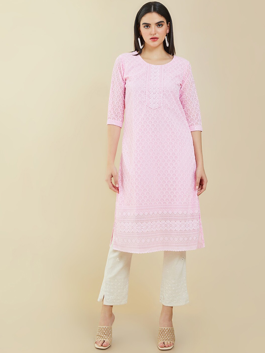 

Soch Women Pink Ethnic Motifs Georgette Kurta