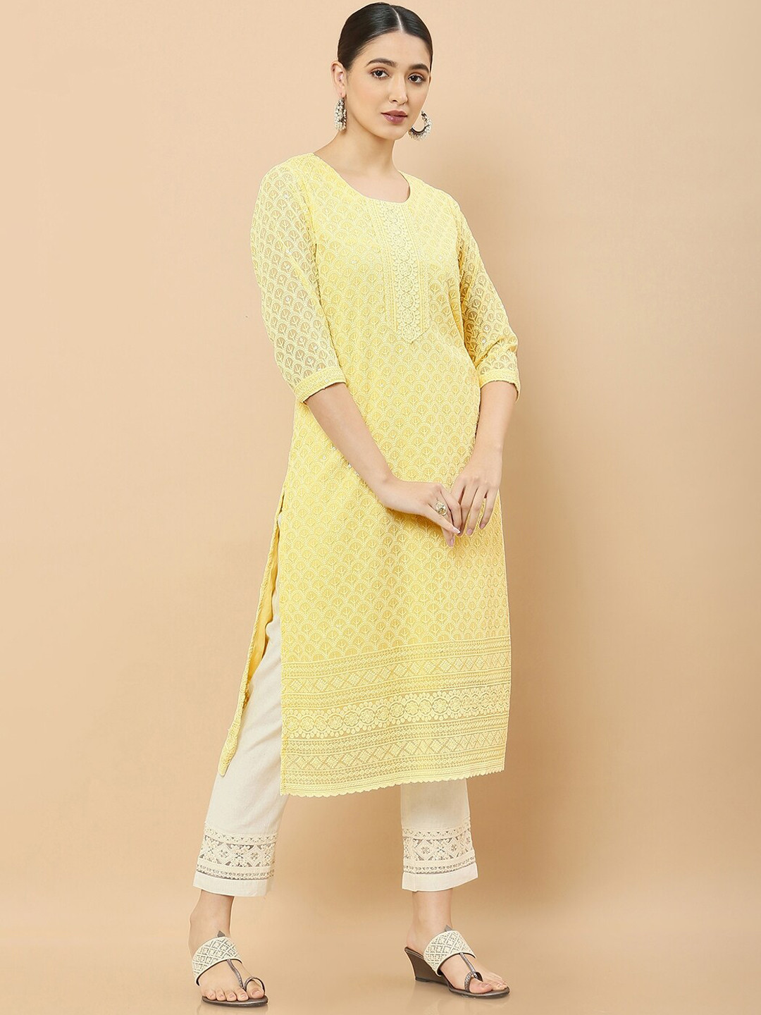

Soch Ethnic Motifs Woven Design Georgette Kurta, Yellow