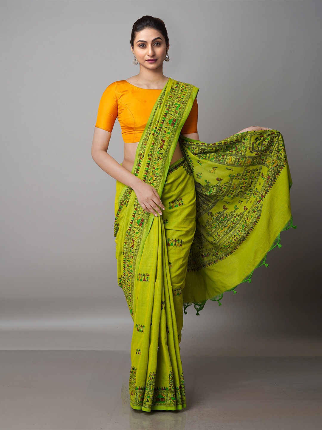 

Unnati Silks Warli Pure Cotton Jamdani Saree, Green