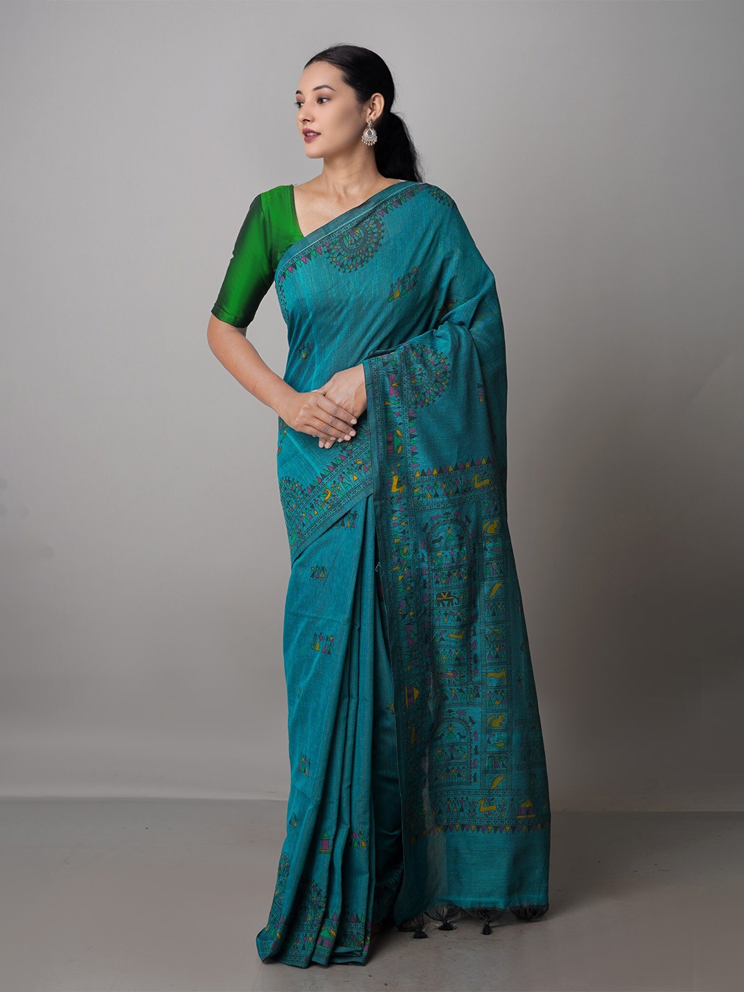 

Unnati Silks Warli Pure Cotton Jamdani Saree, Green