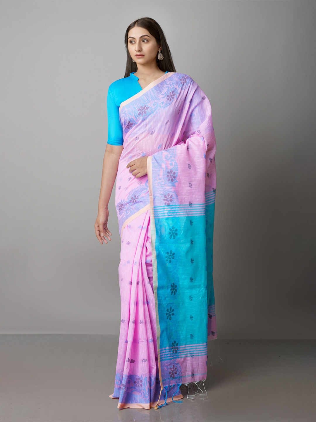 

Unnati Silks Woven Design Silk Cotton Jamdani Saree, Pink