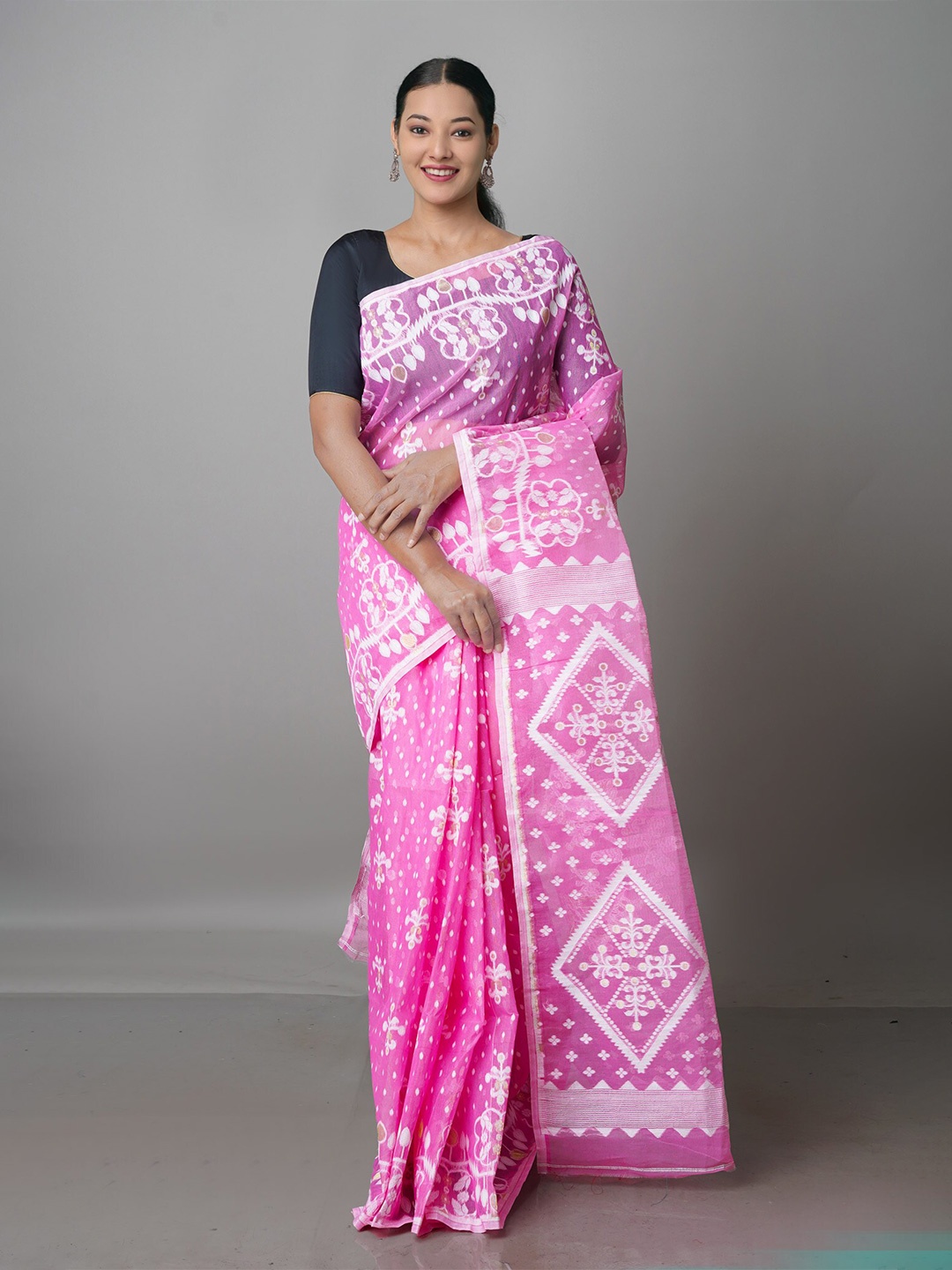 

Unnati Silks Woven Design Pure Cotton Jamdani Saree, Pink