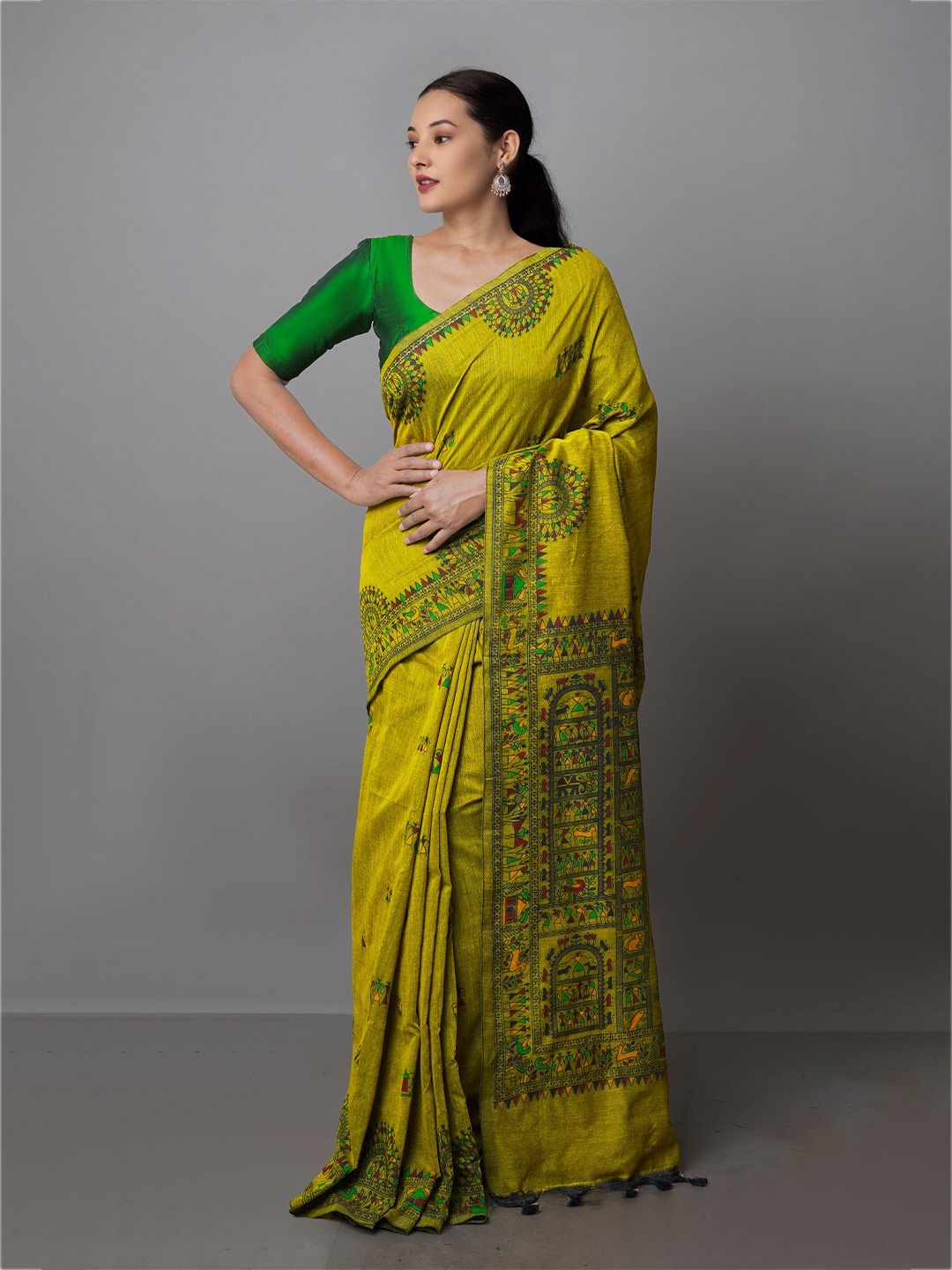 

Unnati Silks Warli Pure Cotton Jamdani Saree, Green