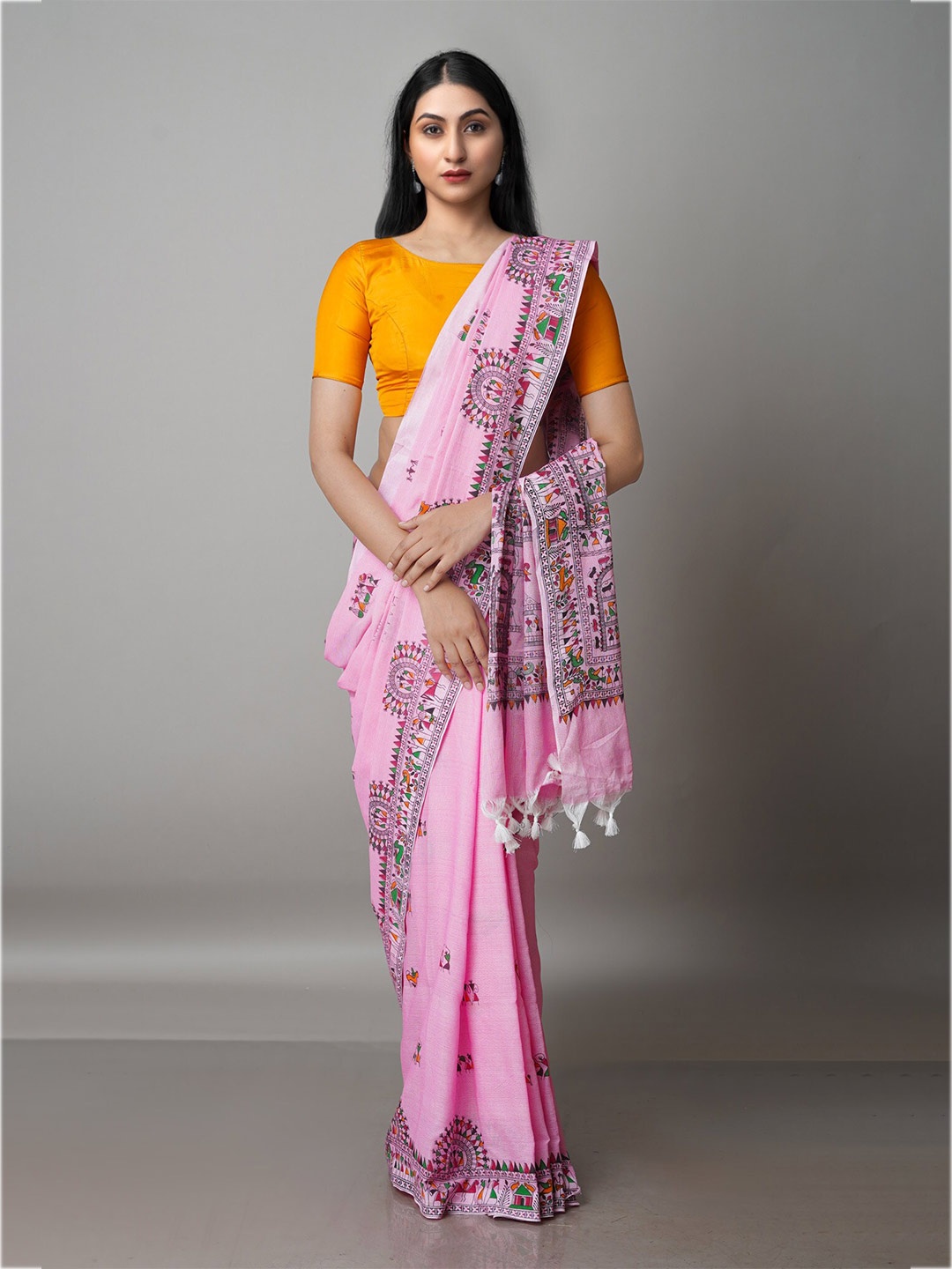 

Unnati Silks Warli Pure Cotton Jamdani Saree, Pink