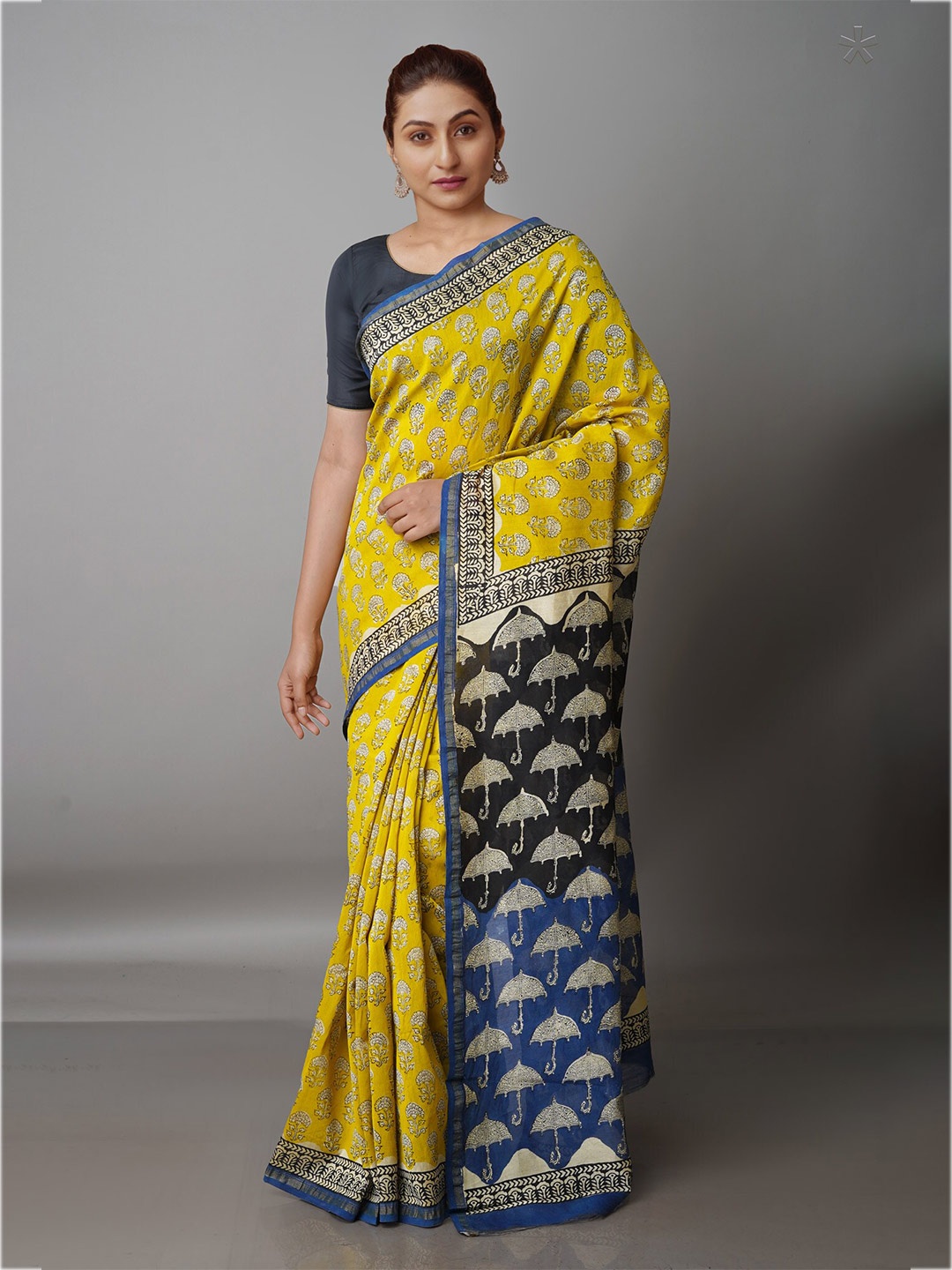 

Unnati Silks Floral Zari Silk Cotton Chanderi Saree, Green