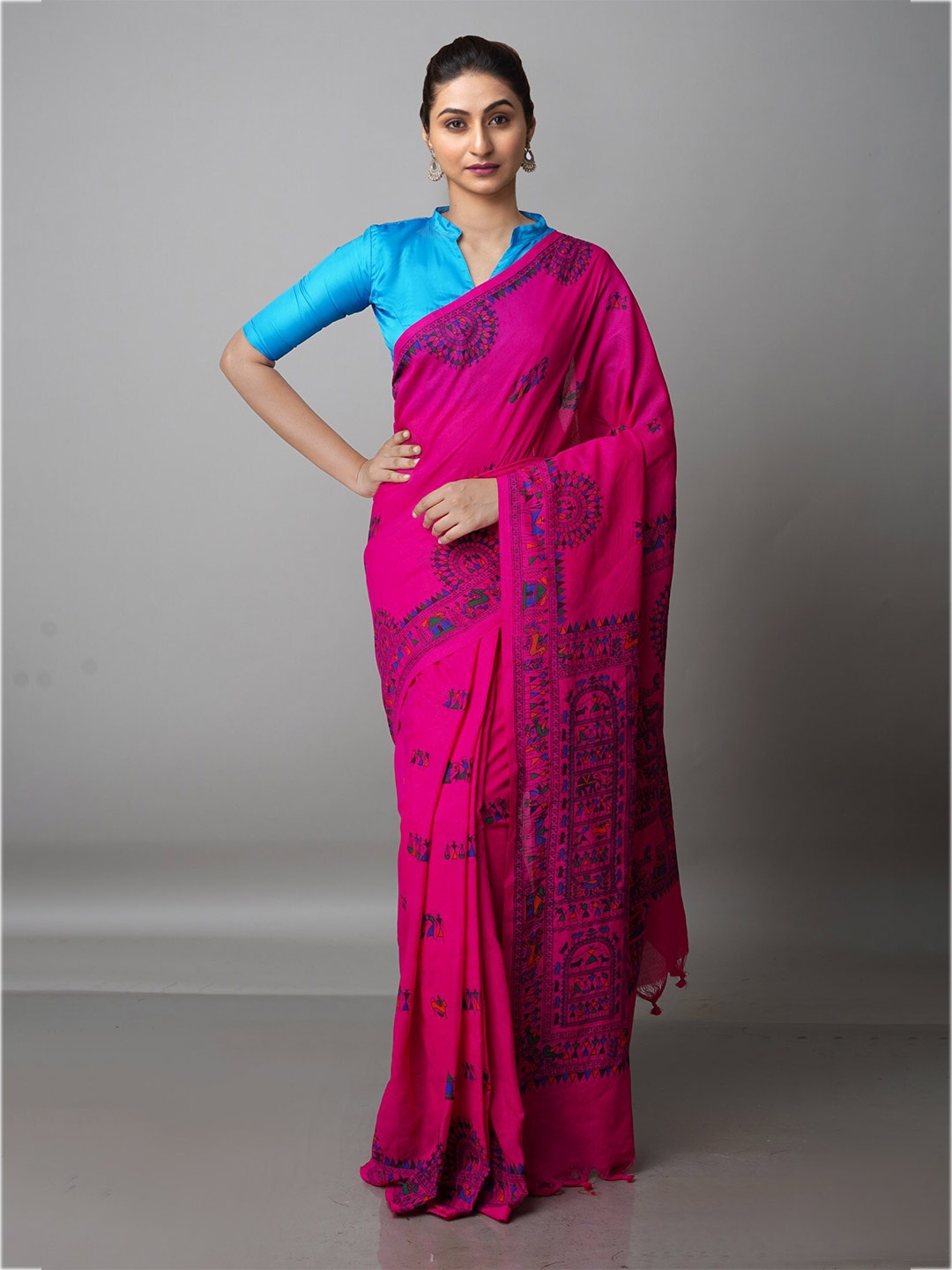 

Unnati Silks Warli Pure Cotton Jamdani Saree, Magenta