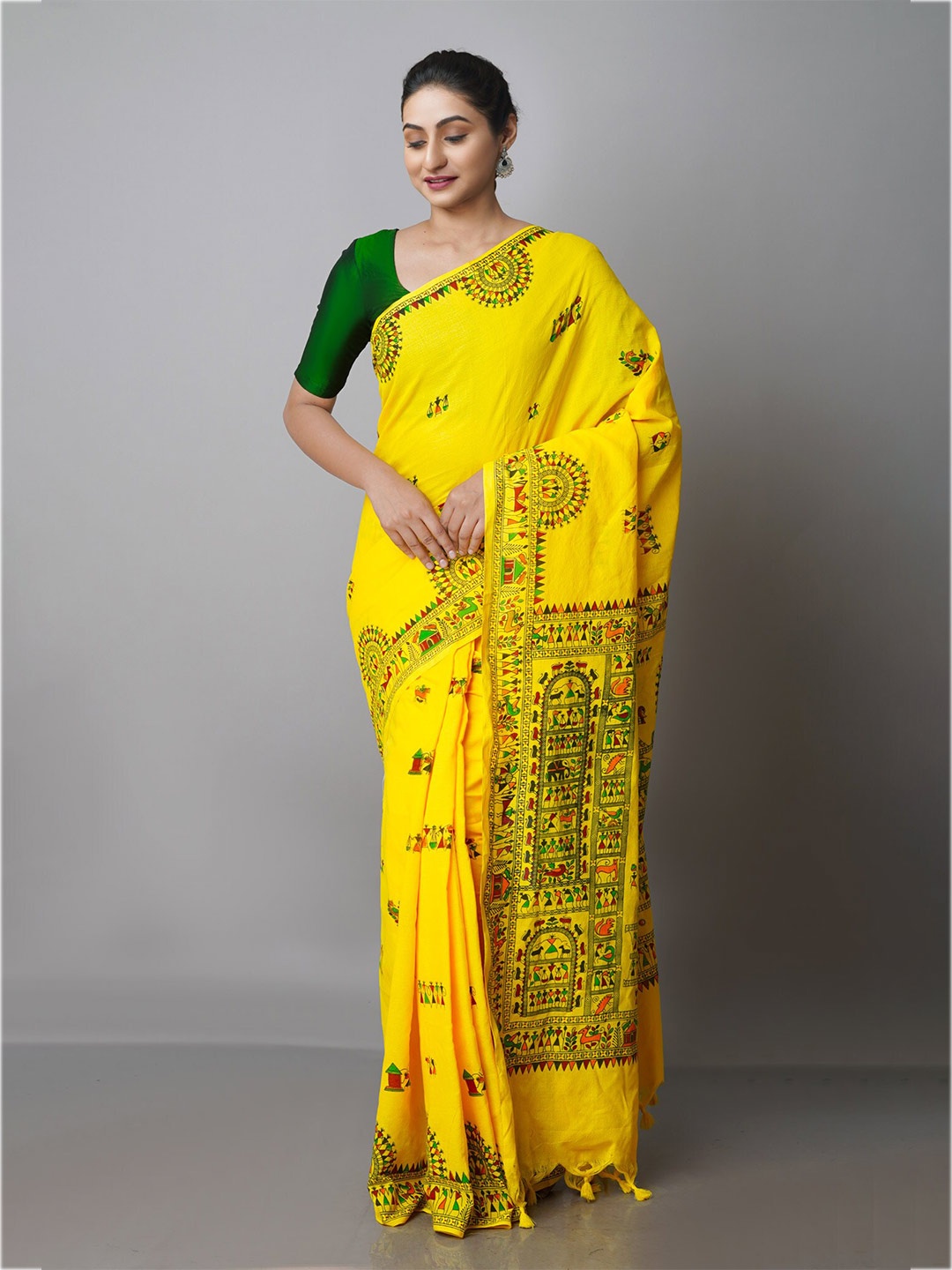 

Unnati Silks Warli Pure Cotton Jamdani Saree, Yellow