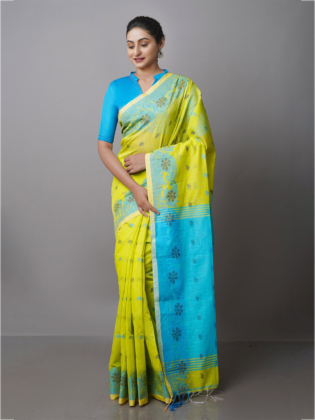 

Unnati Silks Woven Design Zari Silk Cotton Jamdani Saree, Green