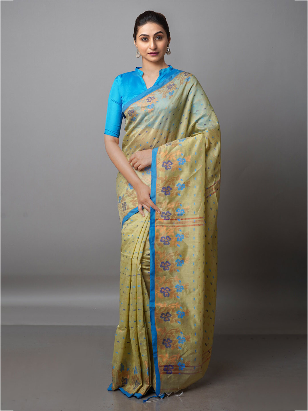 

Unnati Silks Woven Design Zari Silk Cotton Jamdani Saree, Cream
