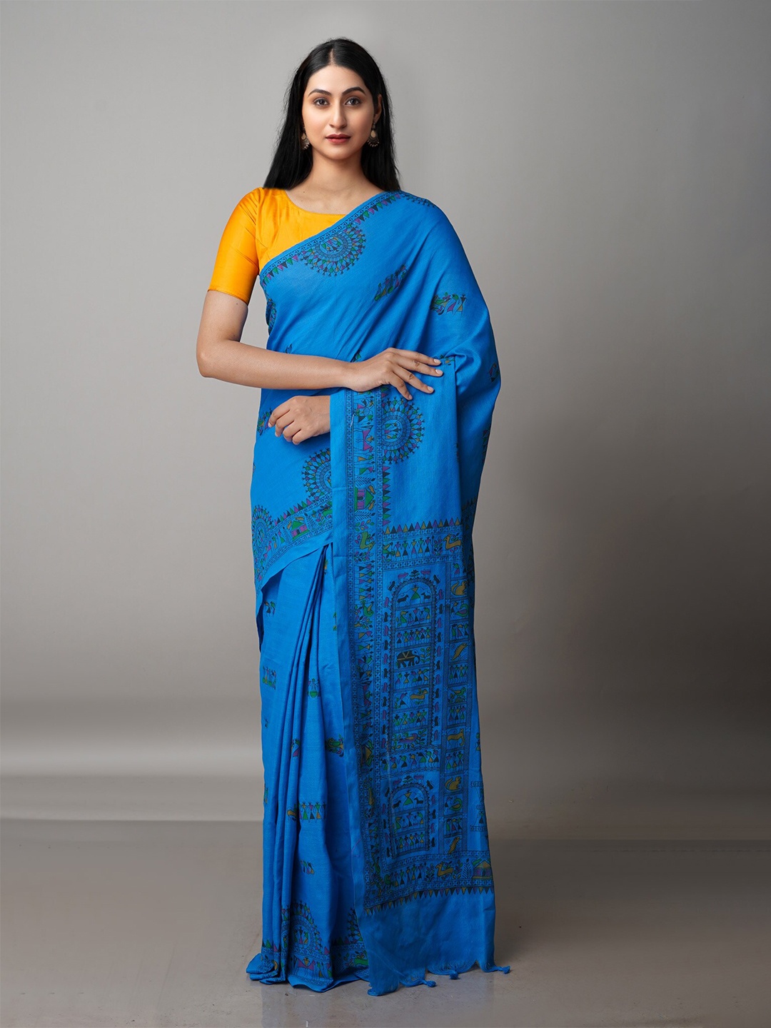 

Unnati Silks Warli Pure Cotton Jamdani Saree, Blue