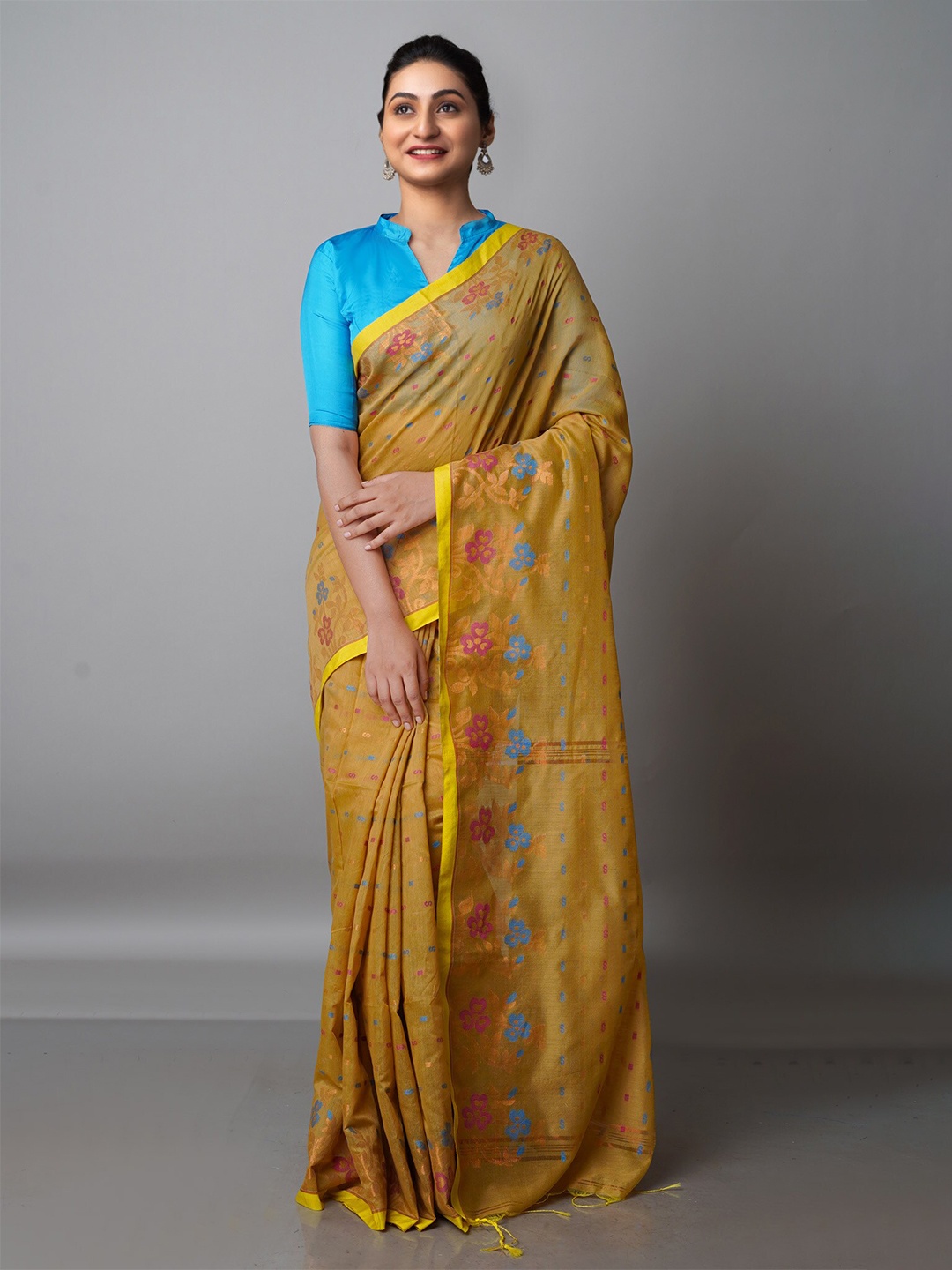 

Unnati Silks Woven Design Zari Silk Cotton Jamdani Saree, Brown
