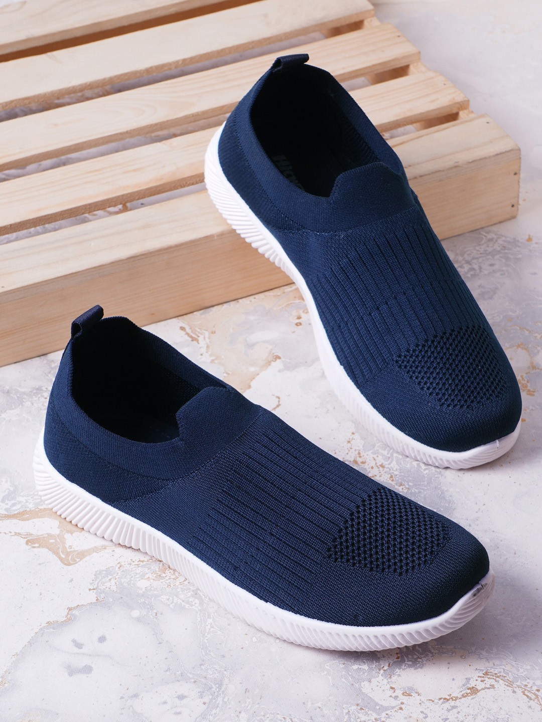 

Try Me Women Woven Design Lightweight Slip-On Sneakers, Navy blue