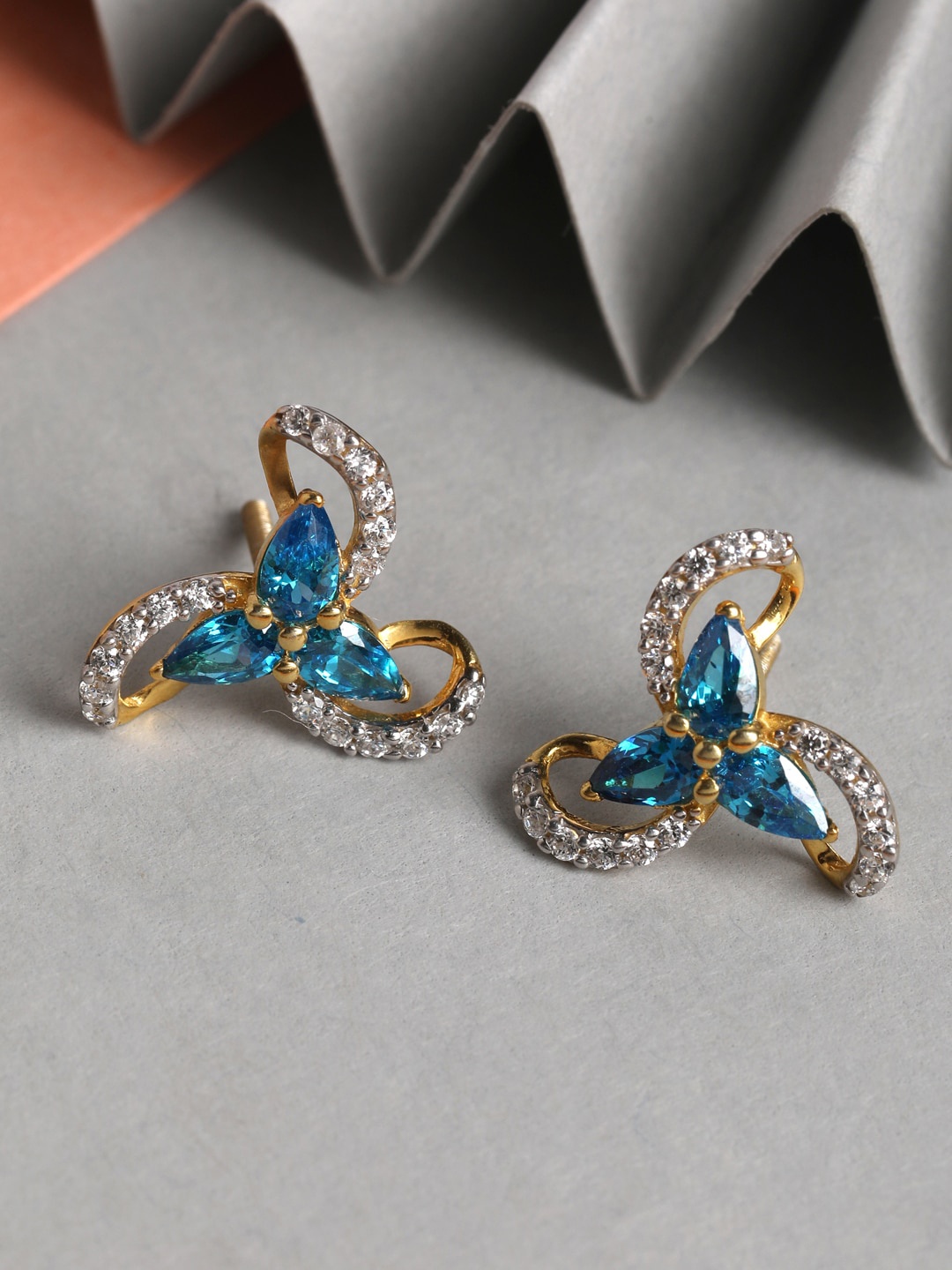 

Clara Contemporary Gold-Plated 925 Sterling Silver Studs Earrings, Blue