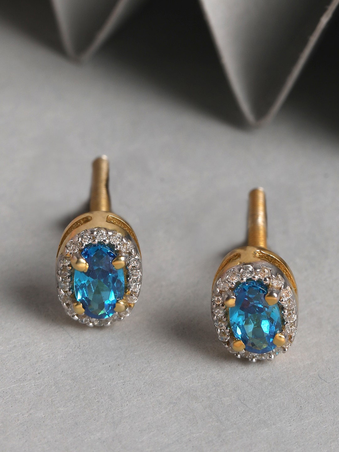 

Clara 925 Sterling Silver Gold-Plated Contemporary Studs Earrings, Blue