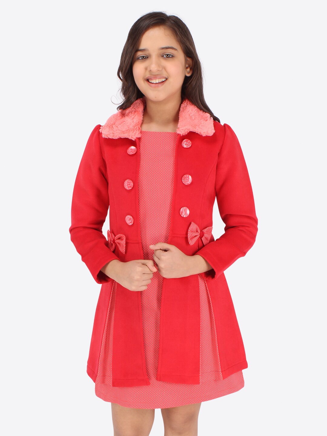 

CUTECUMBER Denim A-Line Dress Comes With Jacket, Red