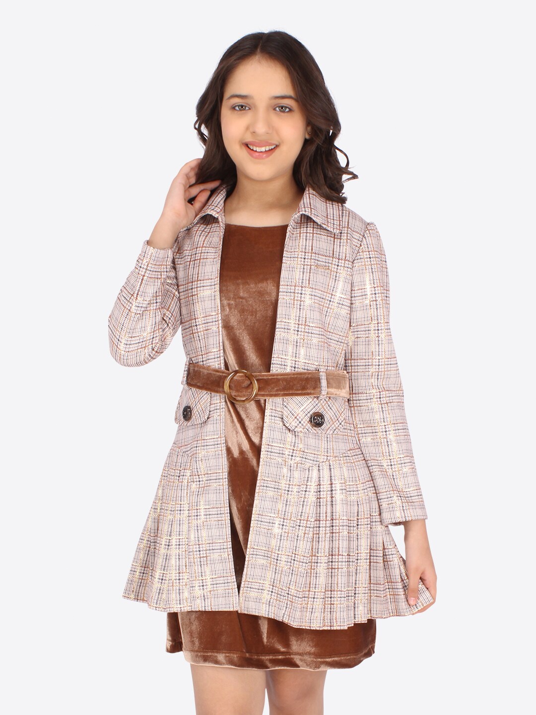 

CUTECUMBER Velvet A-Line Dress Comes With Jacket, Brown